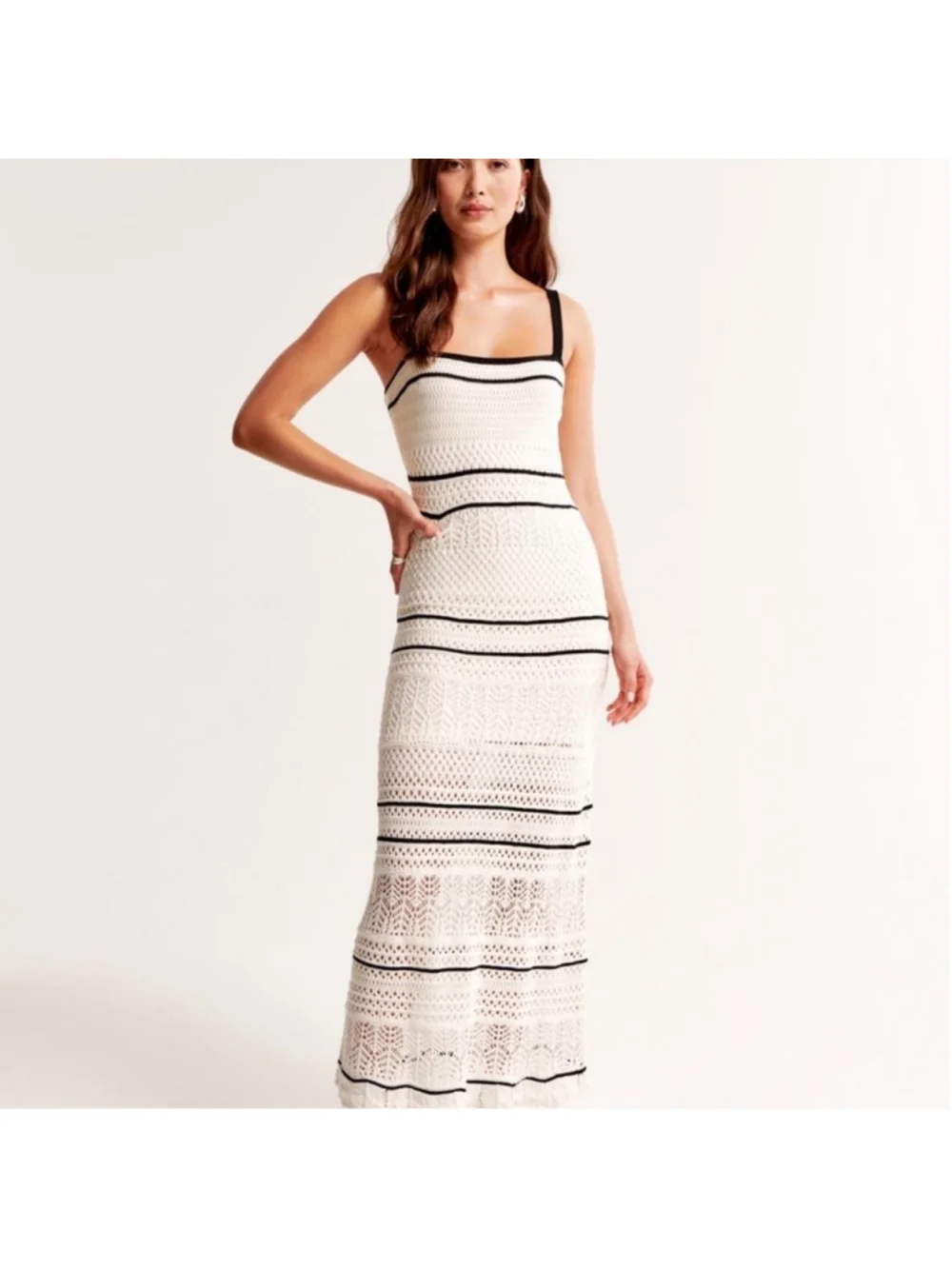 Abercrombie & Fitch Crochet Maxi Dress Size M Beige Black NWT